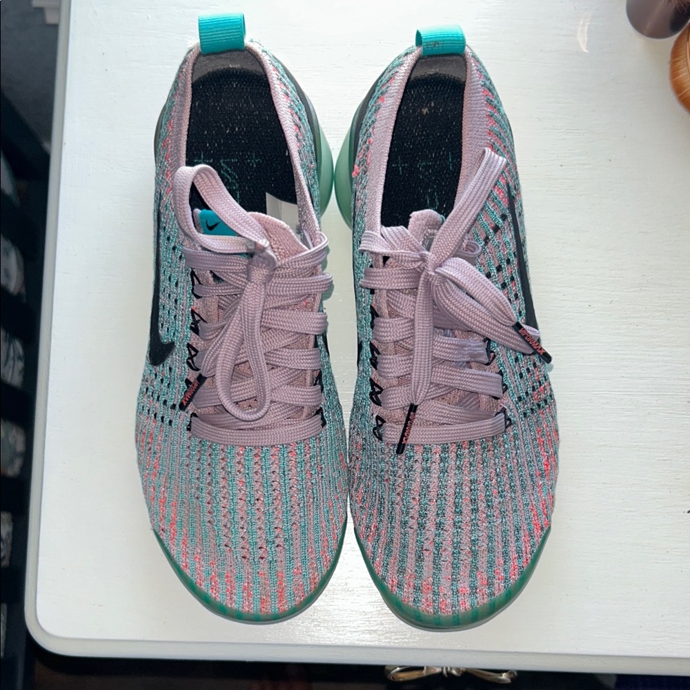 Nike Pink Teal Black Multicolor Air VaporMax Flyknit Athletic Shoes - Picture 6 of 7
